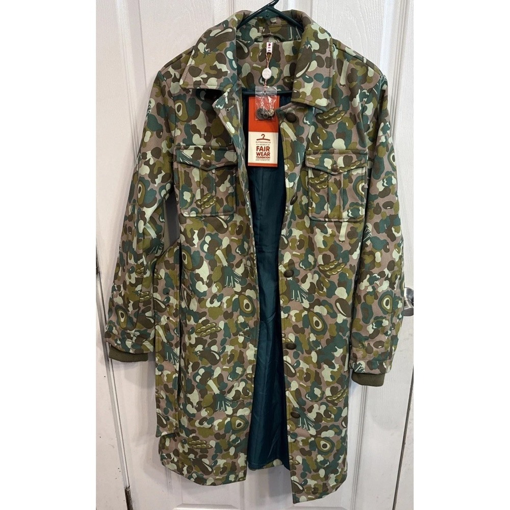 NWT Blutsgeschwister Women's‎ Medium Camo Coat Jacket Button Down Belt Camoflage